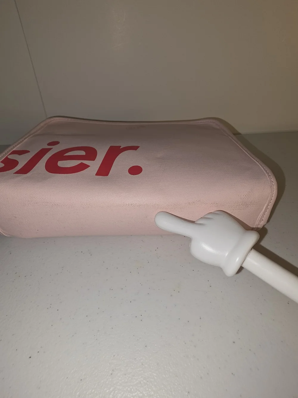 Glossier Beauty Bag Pink Cosmetic Pouch Logo Front Pocket 9.5